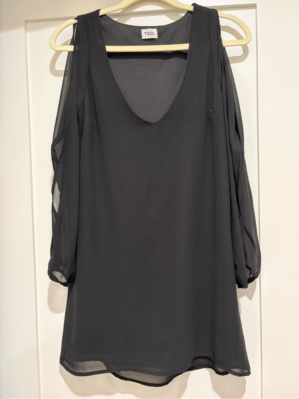 Tobi Black Sheer Cold-Shoulder Long Sleeve Dress